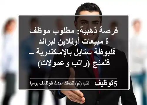 فرصة ذهبية: مطلوب موظف/ة مبيعات أونلاين لبراند قلبوظة ستايل بالإسكندرية – فلمنج (راتب وعمولات)