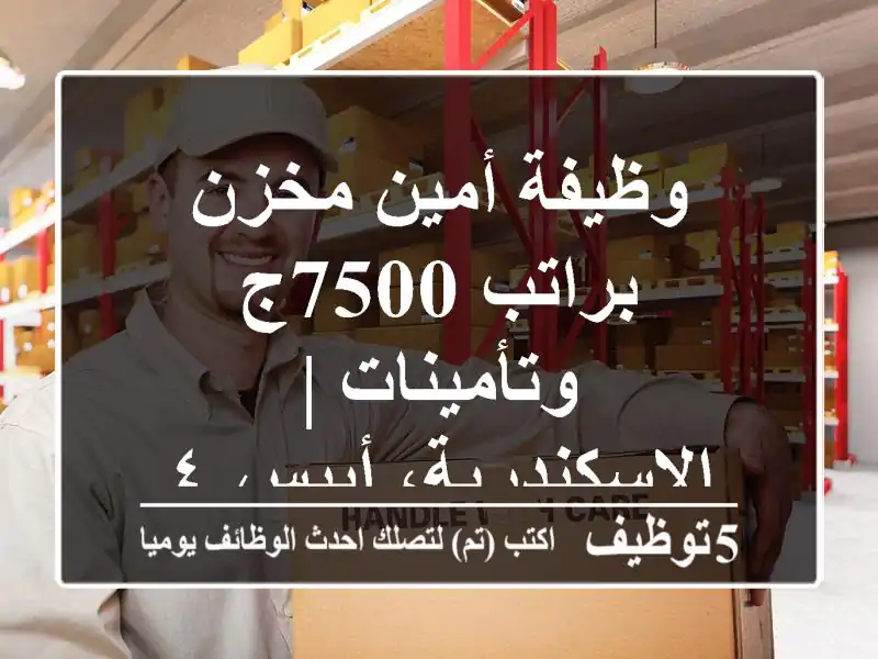 وظيفة أمين مخزن براتب 7500ج وتأمينات | الإسكندرية، أبيس ٤