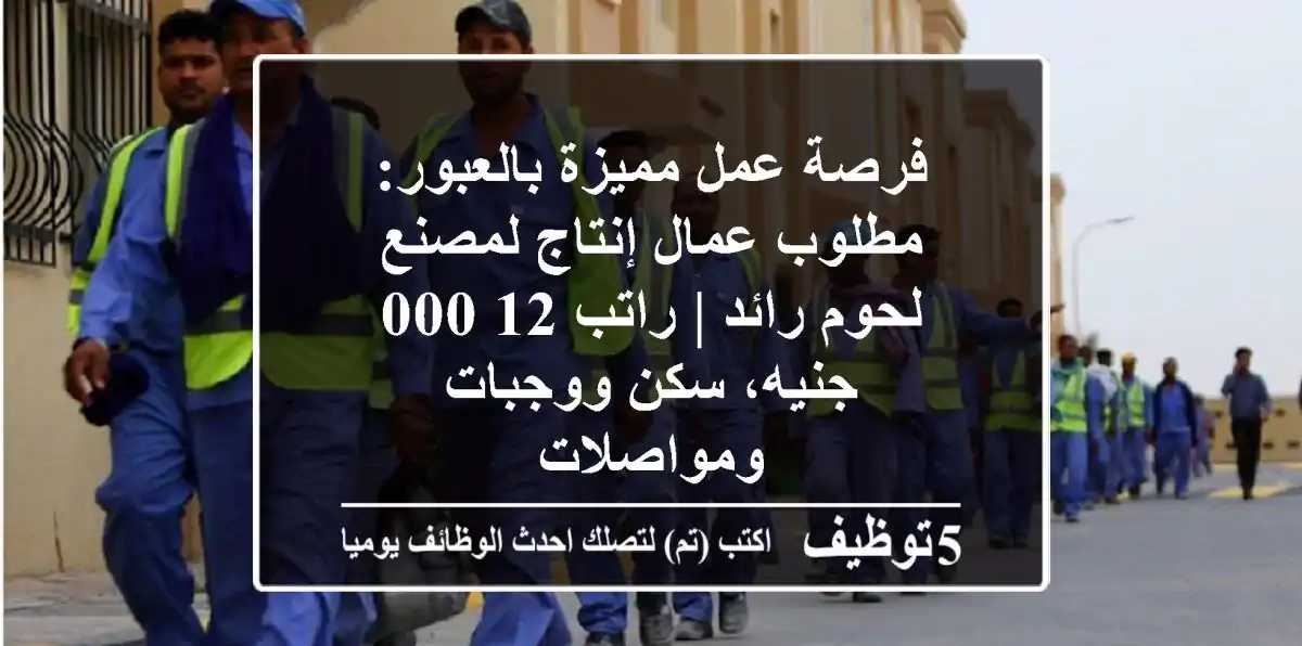 فرصة عمل مميزة بالعبور: مطلوب عمال إنتاج لمصنع لحوم رائد | راتب 12,000 جنيه، سكن ووجبات ومواصلات
