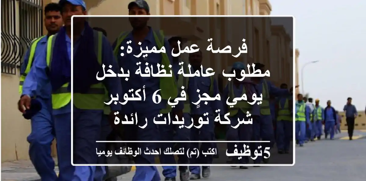 فرصة عمل مميزة: مطلوب عاملة نظافة بدخل يومي مجزٍ في 6 أكتوبر - شركة توريدات رائدة