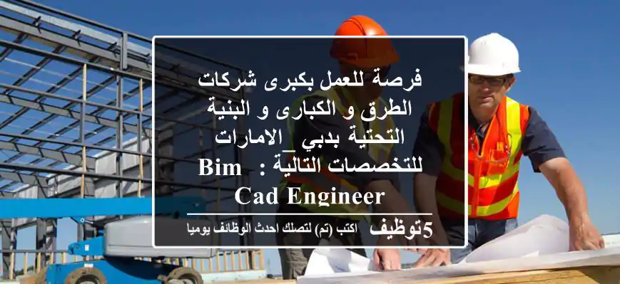 فرصة  للعمل بكبرى شركات الطرق و الكبارى و البنية التحتية  بدبي _الامارات للتخصصات التالية :   BIM/CAD Engineer