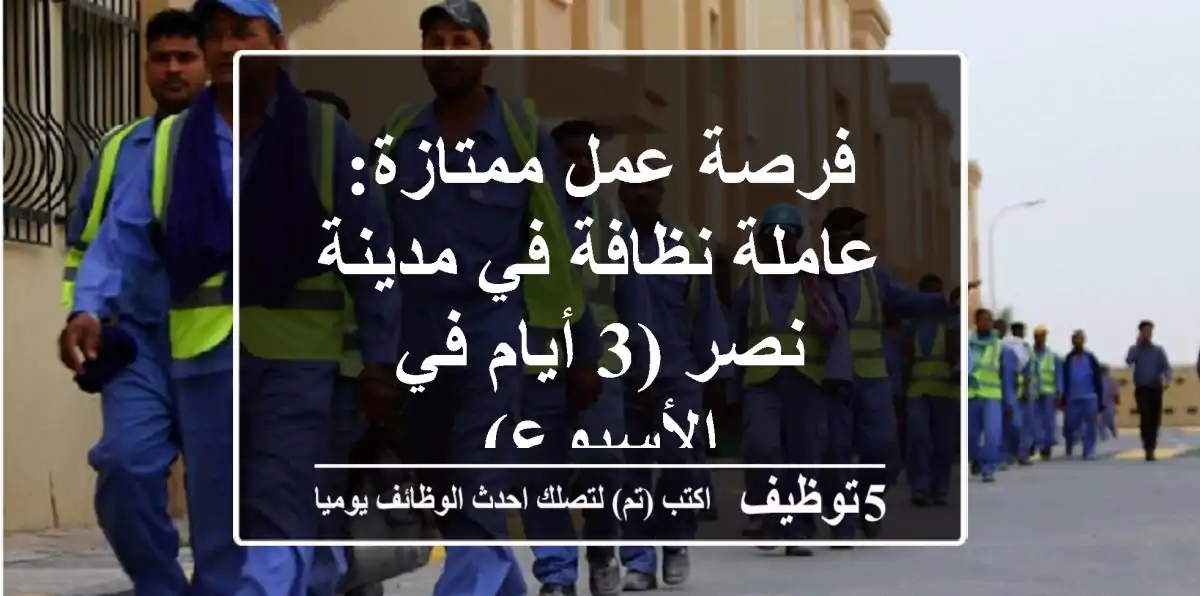 فرصة عمل ممتازة: عاملة نظافة في مدينة نصر (3 أيام في الأسبوع)