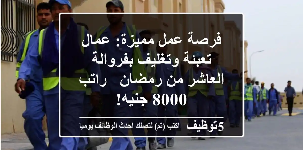 فرصة عمل مميزة: عمال تعبئة وتغليف بفروالة العاشر من رمضان - راتب 8000 جنيه!
