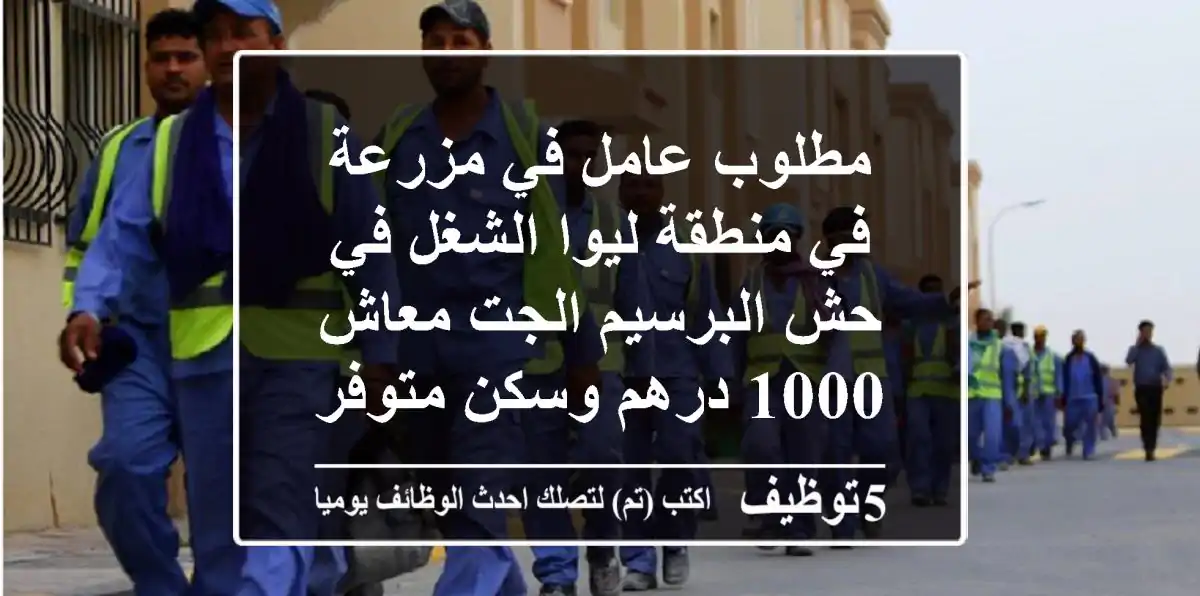 مطلوب عامل في مزرعة في منطقة ليوا الشغل في حش البرسيم الجت معاش 1000 درهم وسكن متوفر