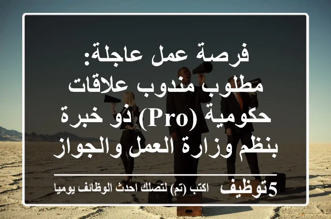 فرصة عمل عاجلة: مطلوب مندوب علاقات حكومية (PRO) ذو خبرة بنظم وزارة العمل والجوازات في العين (المويجعي) - راتب ومزايا تنافسية!