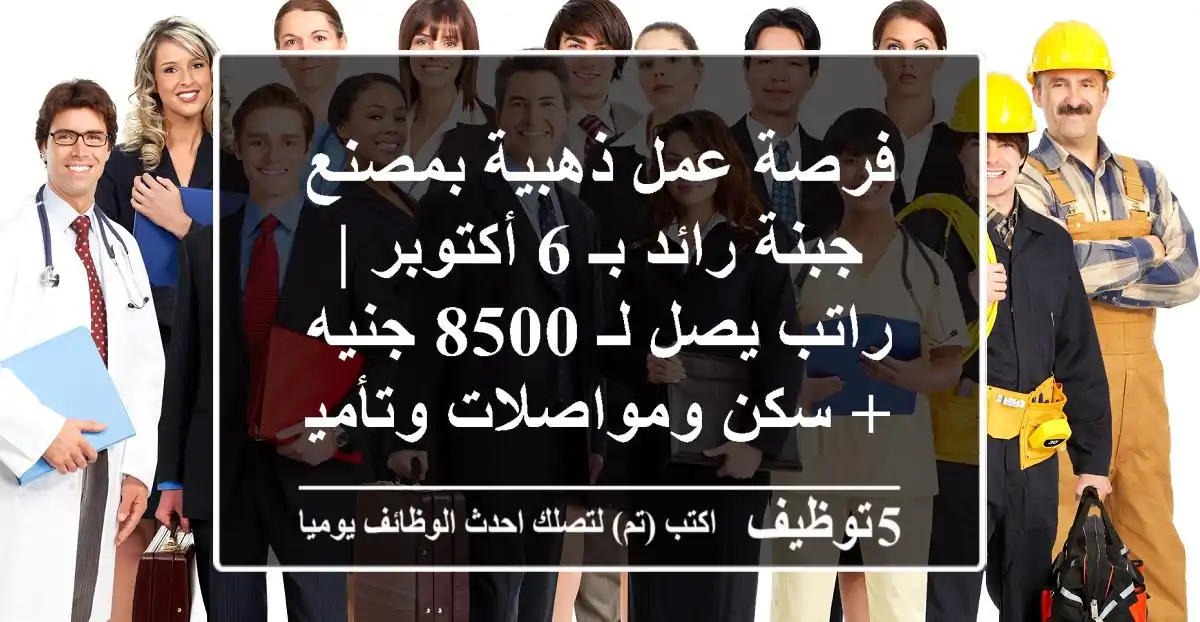 فرصة عمل ذهبية بمصنع جبنة رائد بـ 6 أكتوبر | راتب يصل لـ 8500 جنيه + سكن ومواصلات وتأمين!