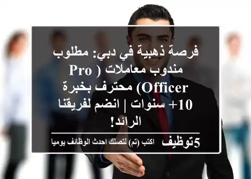 فرصة ذهبية في دبي: مطلوب مندوب معاملات (PRO Officer) محترف بخبرة 10+ سنوات | انضم لفريقنا الرائد!