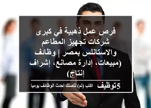 فرص عمل ذهبية في كبرى شركات تجهيز المطاعم والاستانلس بمصر | وظائف (مبيعات، إدارة مصانع، إشراف إنتاج)