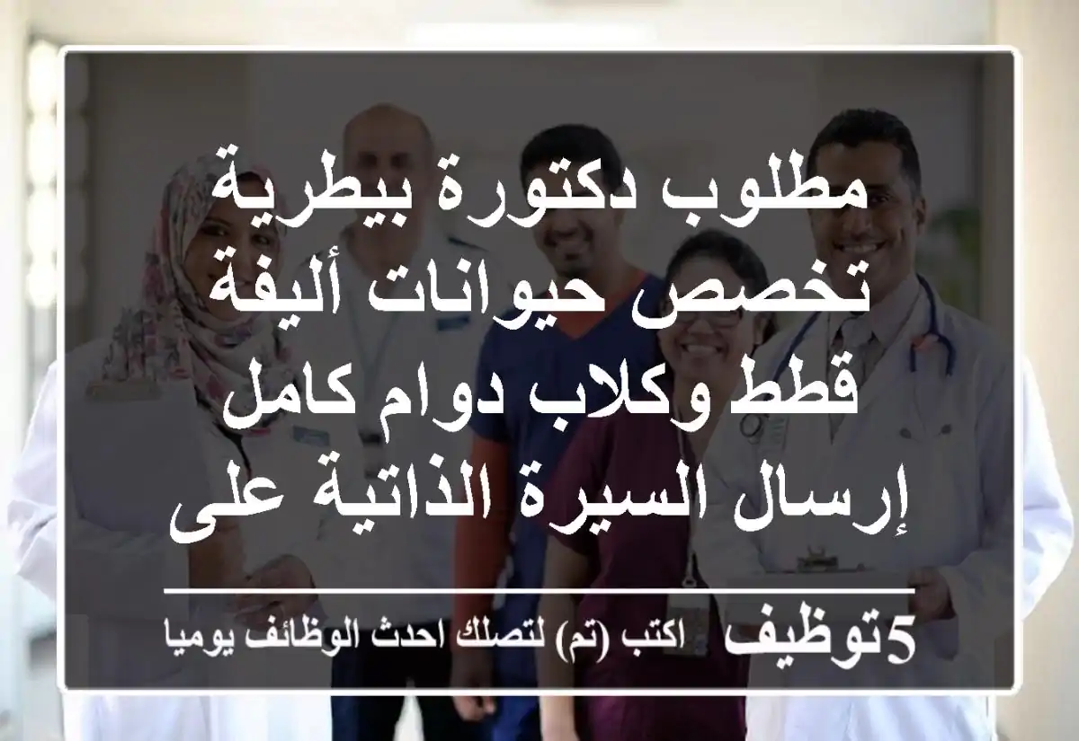 مطلوب دكتورة بيطرية تخصص حيوانات أليفة - قطط وكلاب دوام كامل إرسال السيرة الذاتية على واتساب ...