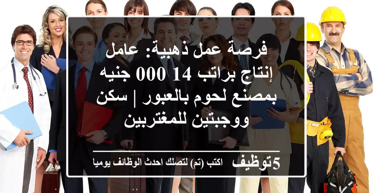 فرصة عمل ذهبية: عامل إنتاج براتب 14,000 جنيه بمصنع لحوم بالعبور | سكن ووجبتين للمغتربين