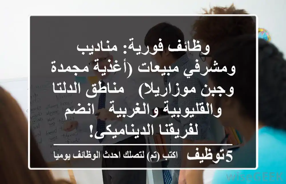 وظائف فورية: مناديب ومشرفي مبيعات (أغذية مجمدة وجبن موزاريلا) - مناطق الدلتا والقليوبية والغربية - انضم لفريقنا الديناميكي!
