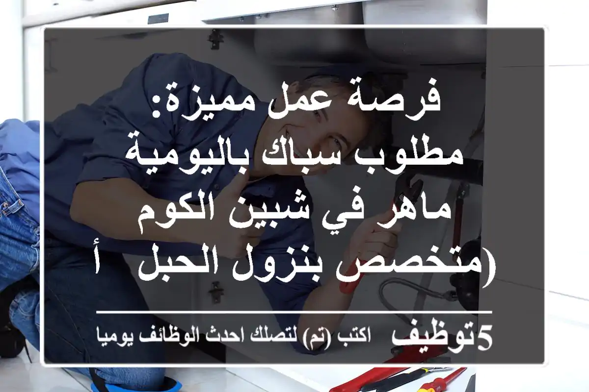 فرصة عمل مميزة: مطلوب سباك باليومية ماهر في شبين الكوم (متخصص بنزول الحبل - أجر مجزٍ)