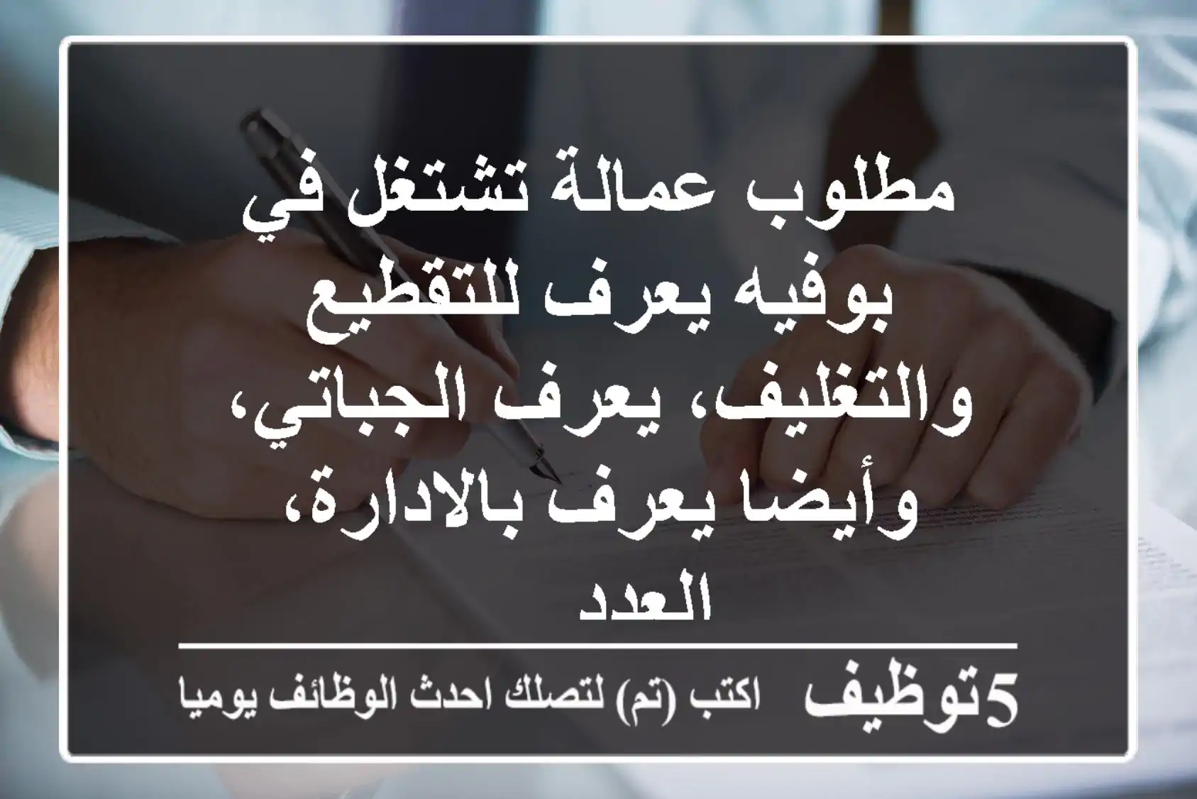 مطلوب عمالة تشتغل في بوفيه يعرف للتقطيع والتغليف، يعرف الجباتي، وأيضا يعرف بالادارة، العدد ...