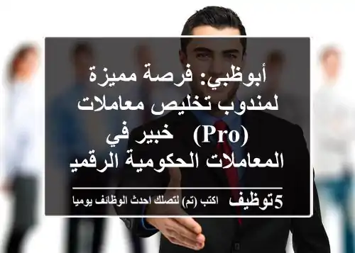 أبوظبي: فرصة مميزة لمندوب تخليص معاملات (PRO) - خبير في المعاملات الحكومية الرقمية