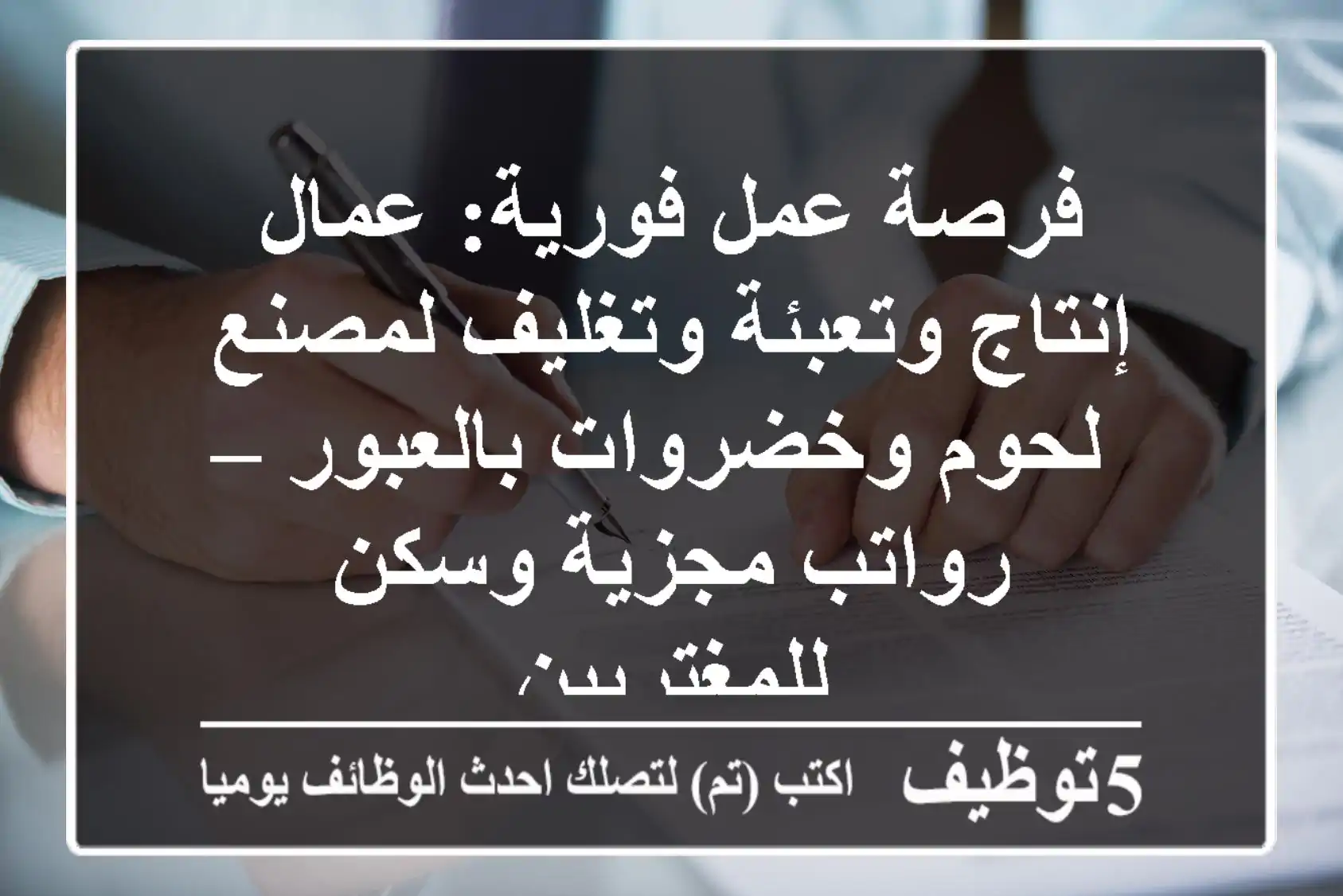 فرصة عمل فورية: عمال إنتاج وتعبئة وتغليف لمصنع لحوم وخضروات بالعبور – رواتب مجزية وسكن للمغتربين